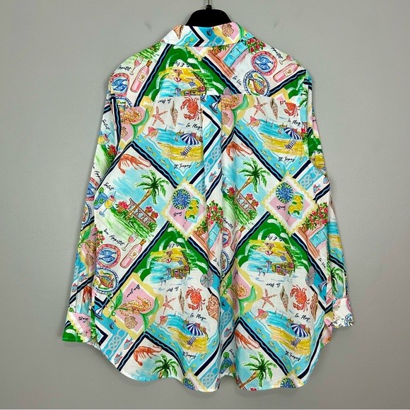 Talbots Modern Classic Cotton Shirt Women’s Size 2X Summer Vista Print Vacation - Picture 6 of 8